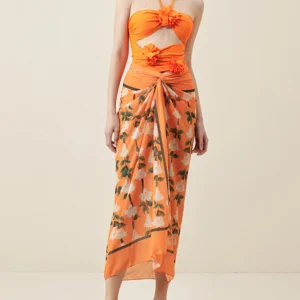 Halter Cutout 3D Flower Maiô e Sarongue