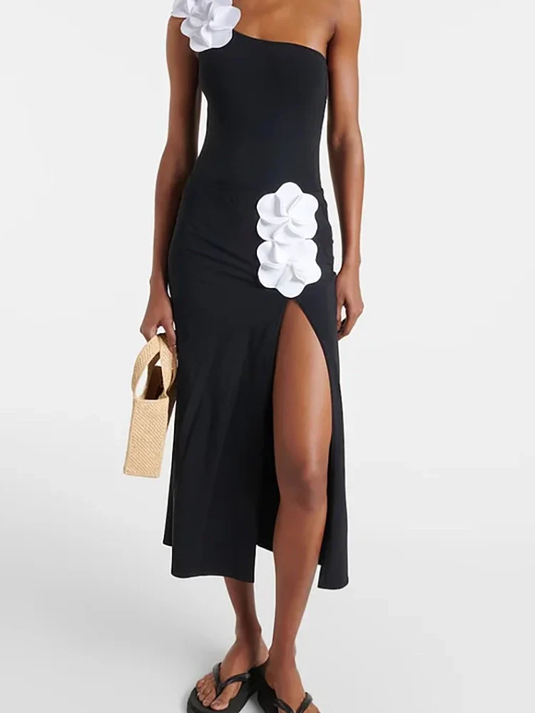 3D Floral One-Shoulder Black Swimsuit - Image 2