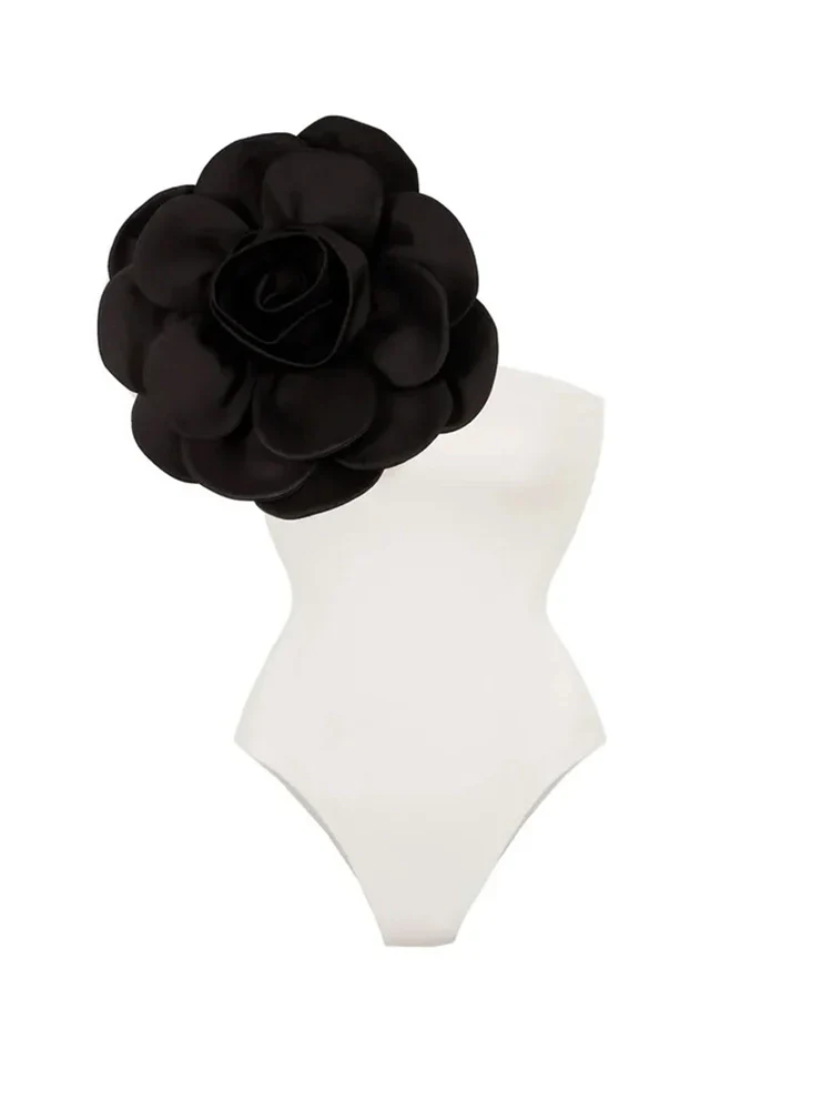 3D Floral Solid Color Swimsuit - Image 8