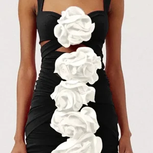3D Floral Black Swimsuit Set