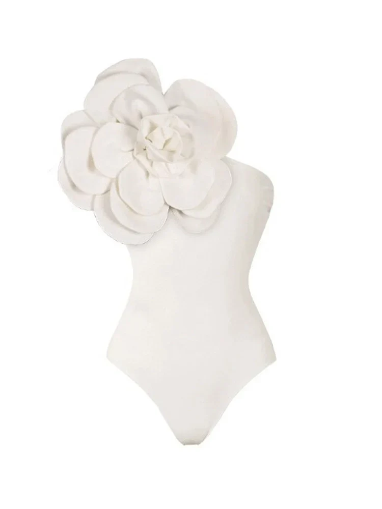 3D Floral Solid Color Swimsuit - Image 9
