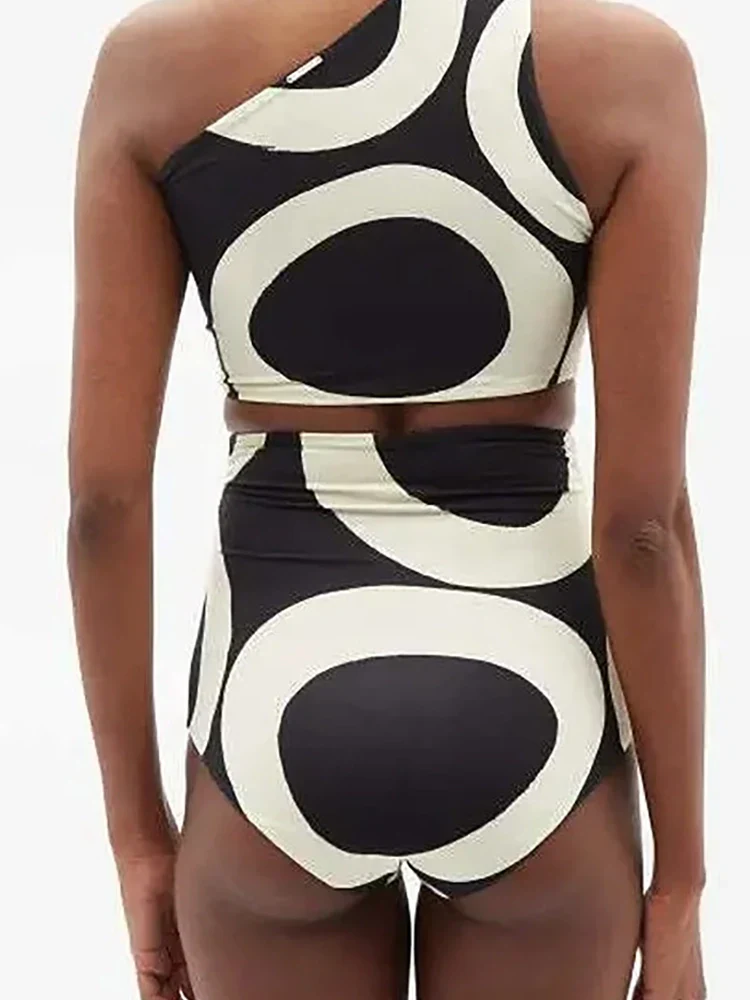 One-Shoulder Colorblock High-Waist Bikini Set - Image 3
