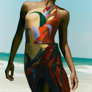 One Shoulder Holiday Floral Swimsuit Set