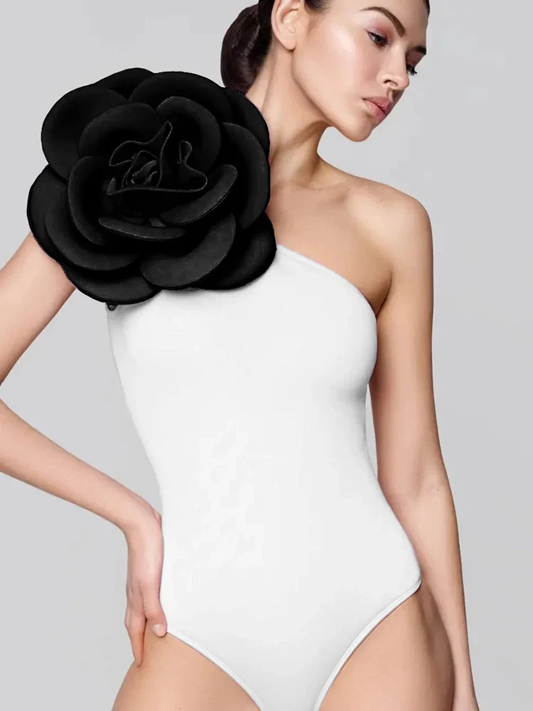 3D Floral Solid Color Swimsuit - Image 4