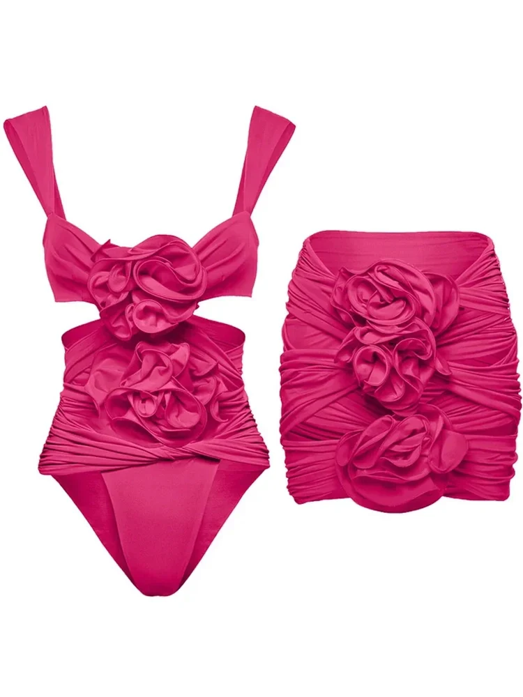 3D Floral Cutout Strappy Swimsuit Set - Image 4