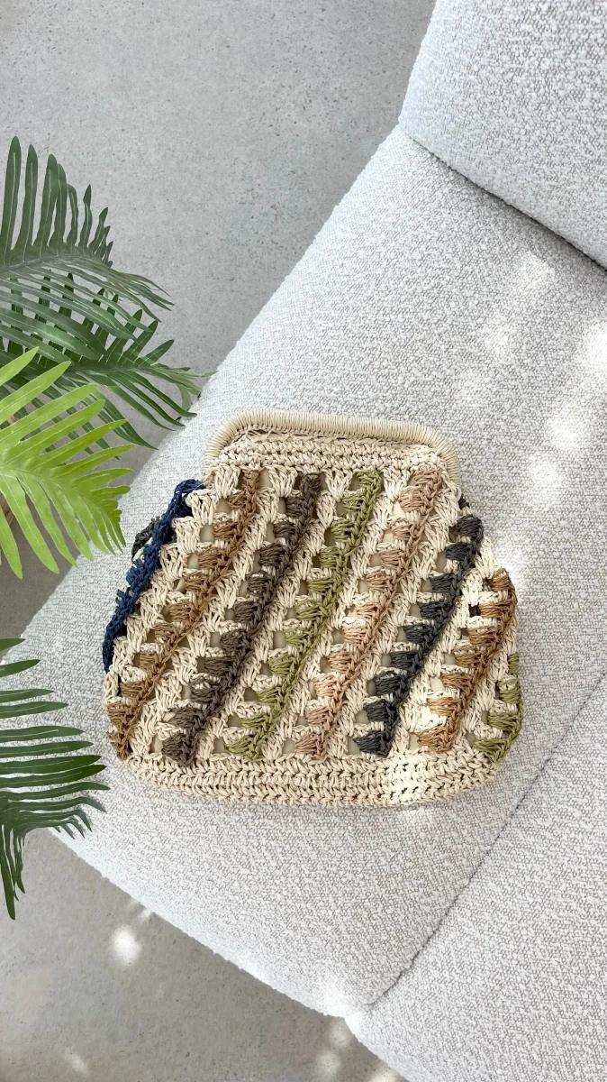Eadie Multi/Natural Crochet Clutch