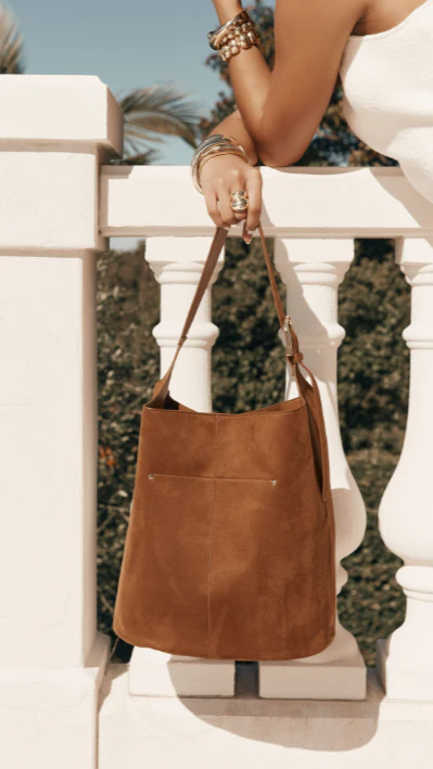 Cali Suede Beige Shoulder Bag - Image 3