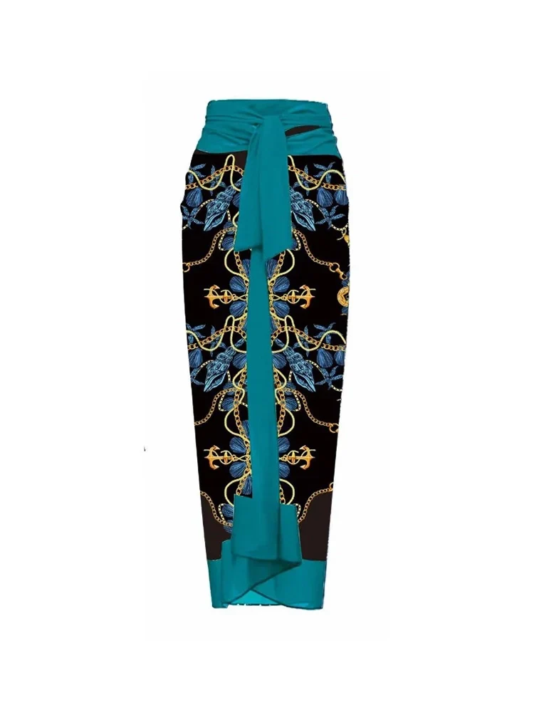 3D Blue Floral Print One-Piece Swimsuit Set - Image 4
