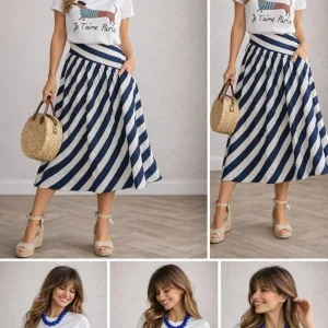 Saia Riscas Azul & Branco