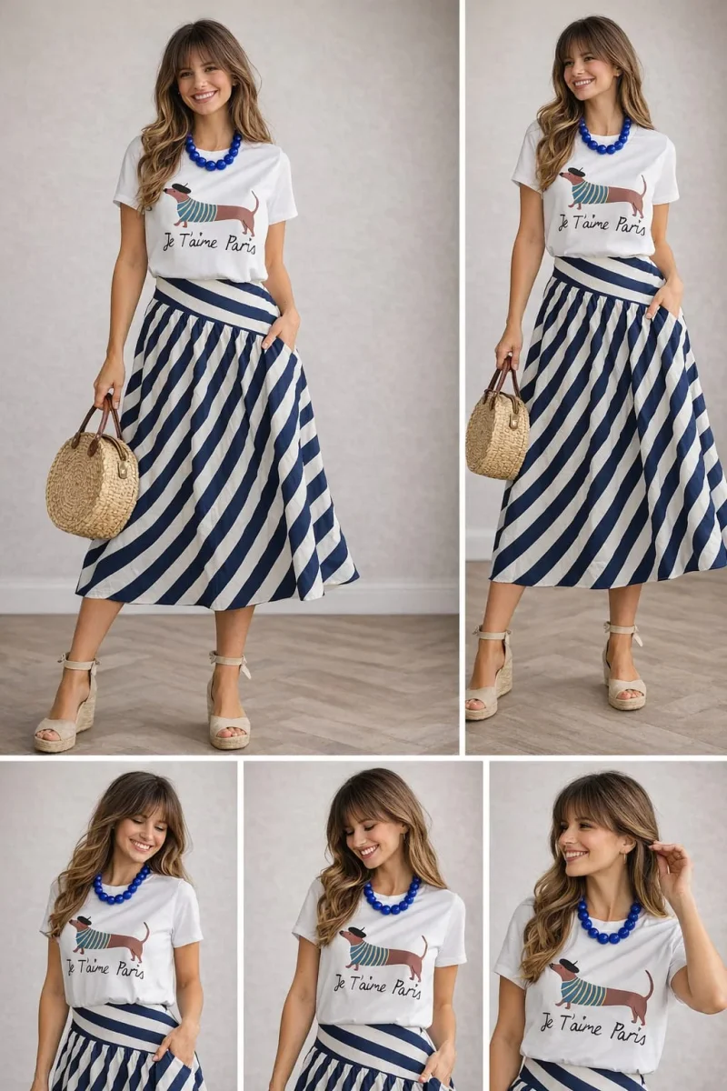 Saia Riscas Azul & Branco